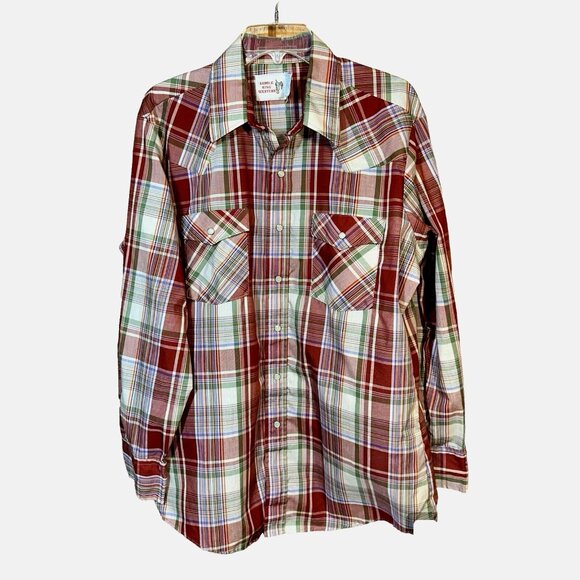 Vintage Saddle King Pearl Snap Plaid Shirt L Cowboy Core USA Western Rodeo 90s - Picture 1 of 6